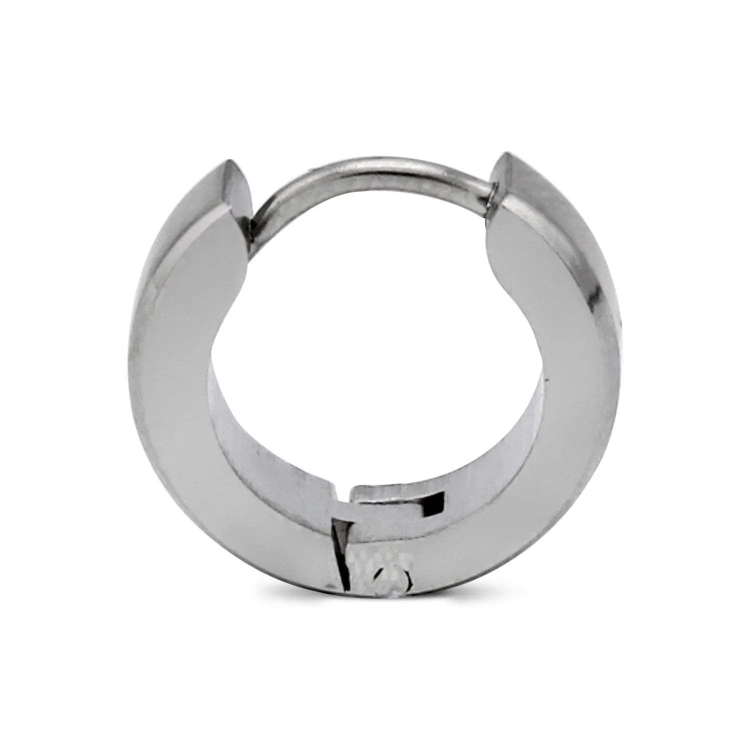 Huggie Hoop Earrings Stainless Steel with Beveled Edge