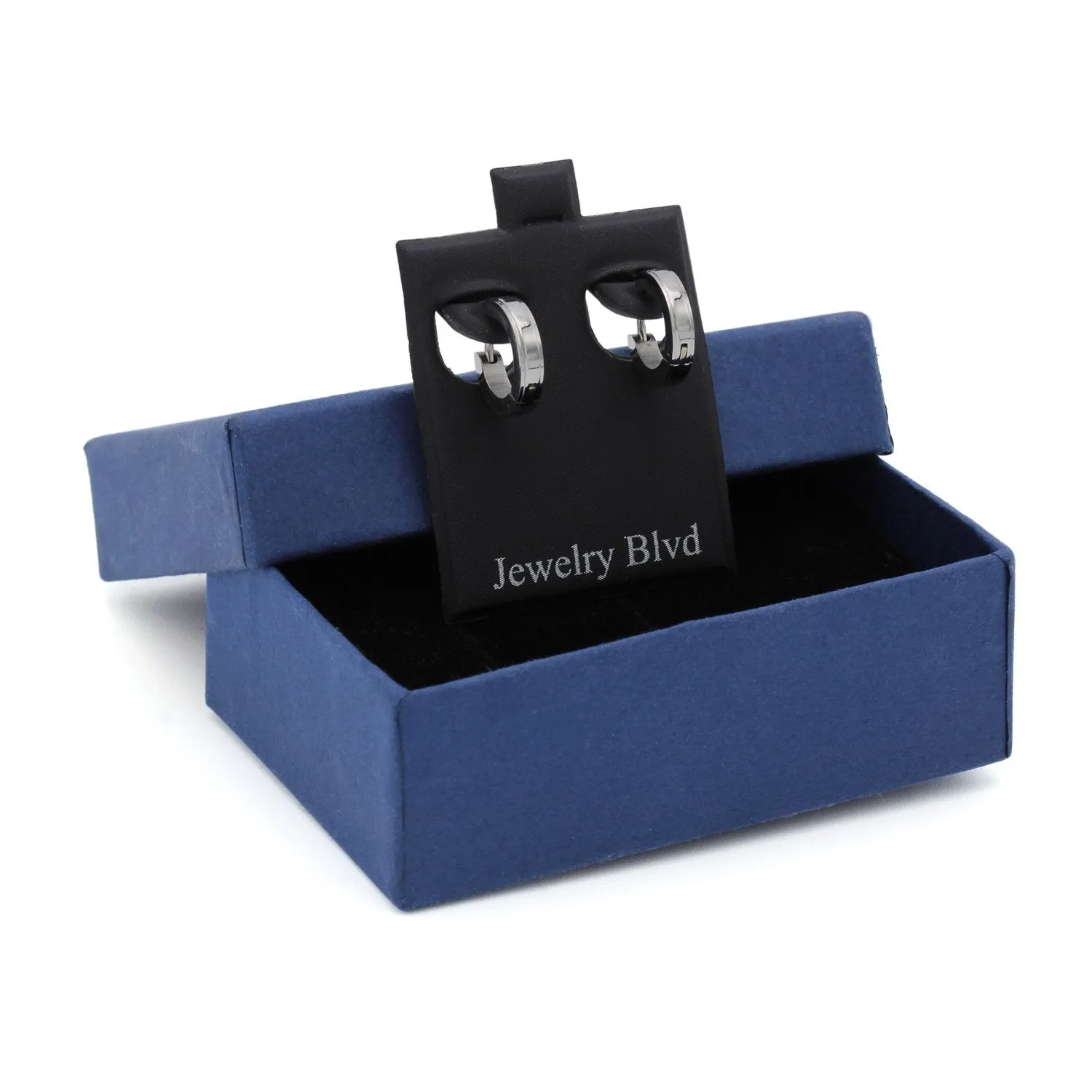 Huggie Hoop Earrings Stainless Steel with Beveled Edge