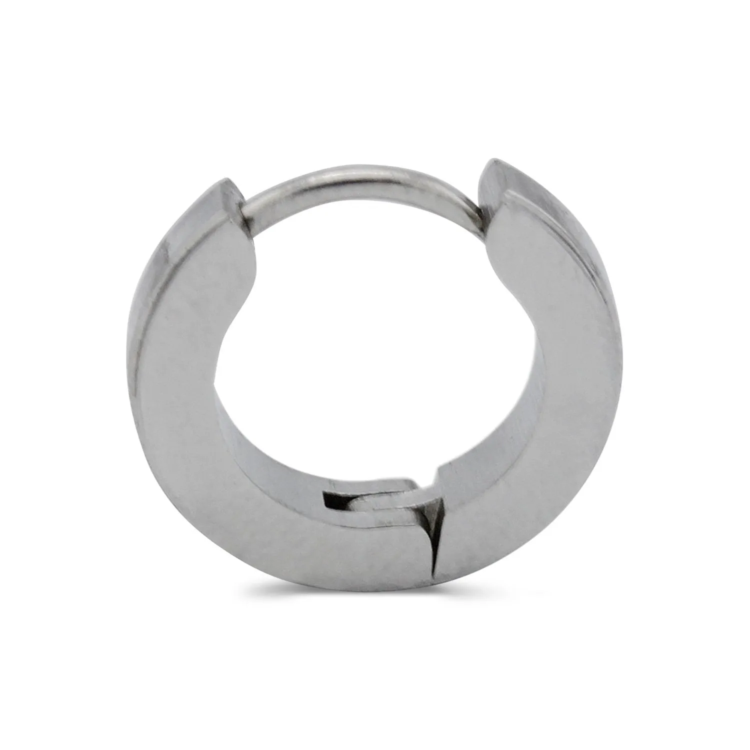 Huggie Hoop Earrings Stainless Steel with Beveled Edge