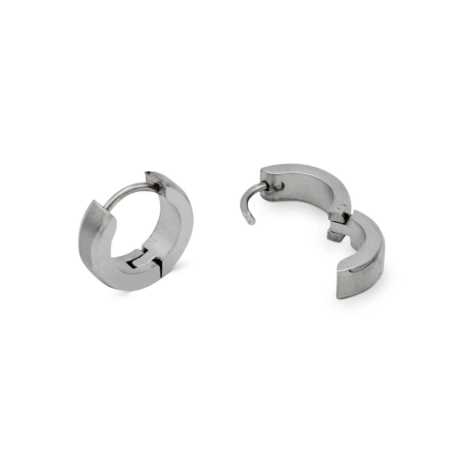 Huggie Hoop Earrings Stainless Steel with Beveled Edge