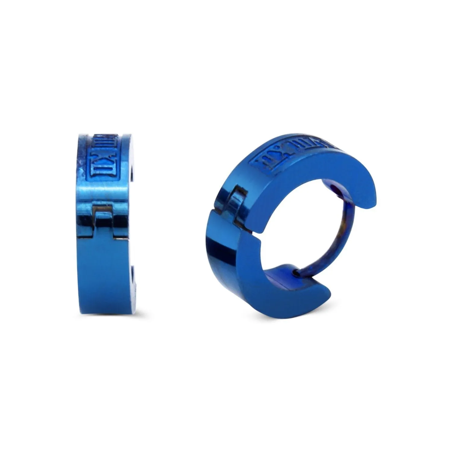 Huggie Hoop Stainless Steel Earrings with Roman Numeral Design