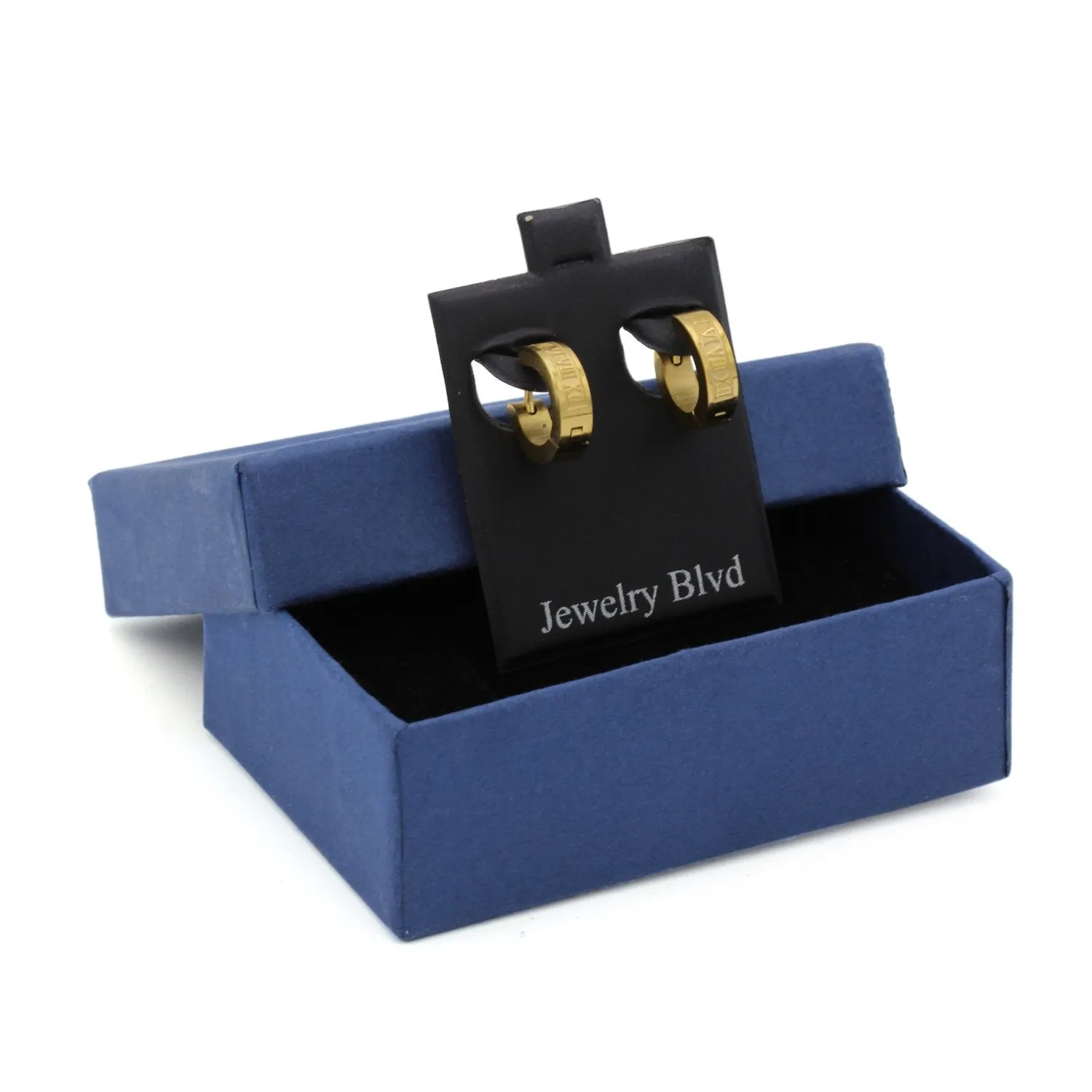 Huggie Hoop Stainless Steel Earrings with Roman Numeral Design