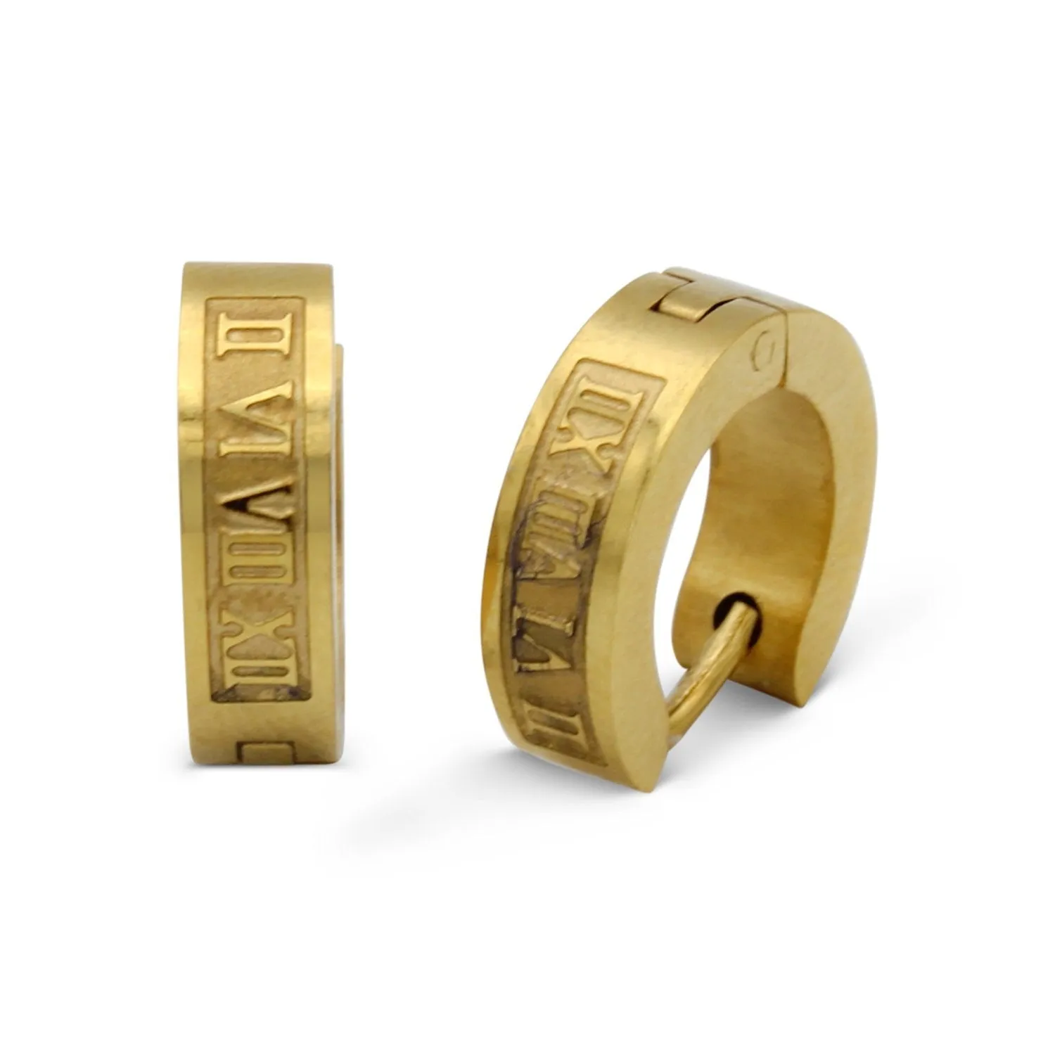 Huggie Hoop Stainless Steel Earrings with Roman Numeral Design