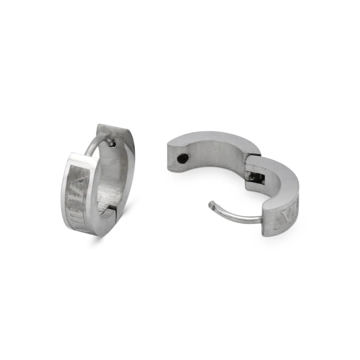 Huggie Hoop Stainless Steel Earrings with Roman Numeral Design
