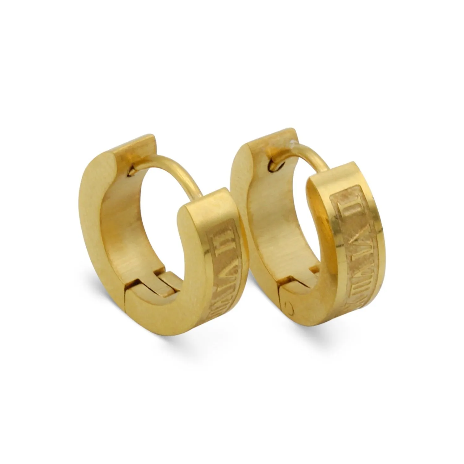 Huggie Hoop Stainless Steel Earrings with Roman Numeral Design