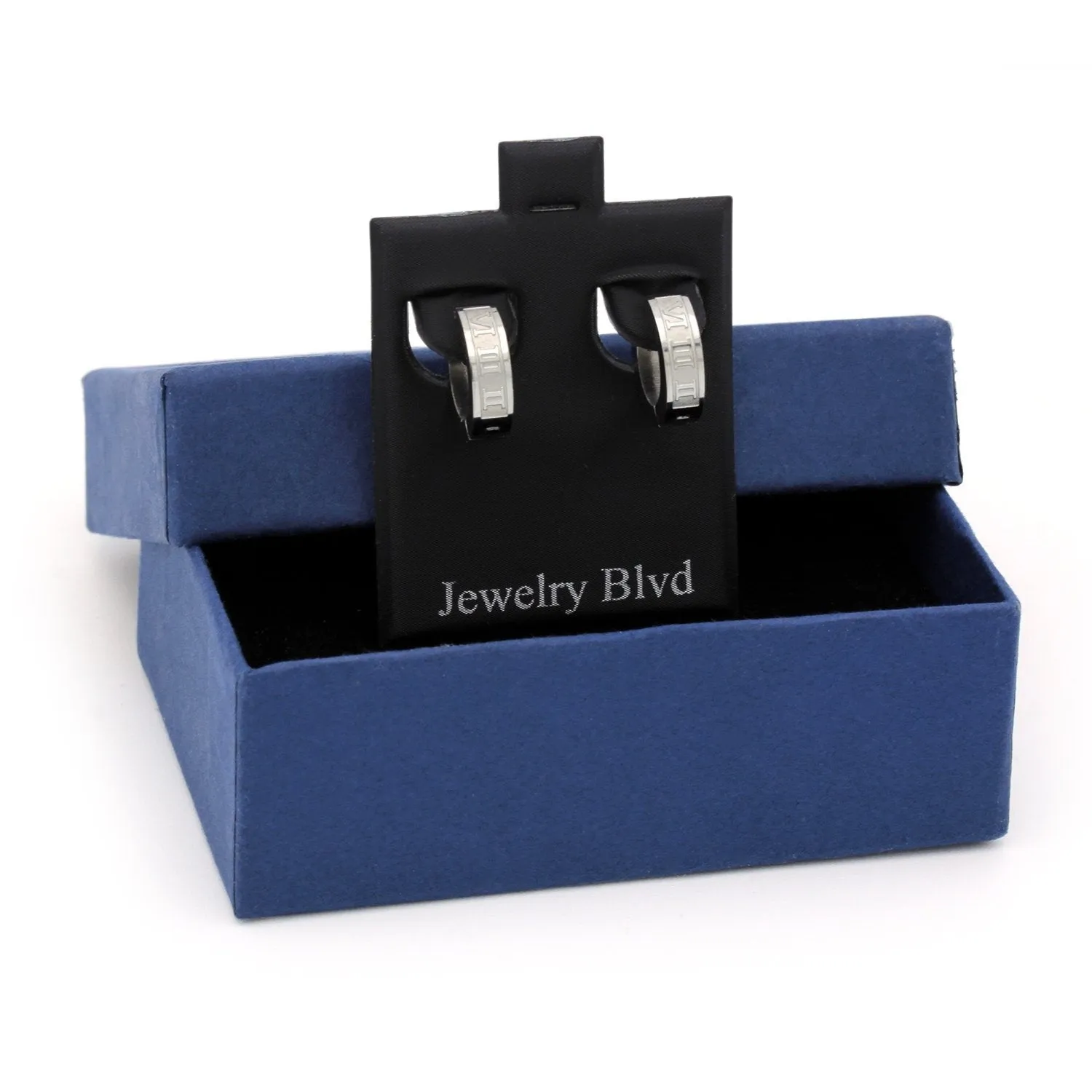 Huggie Hoop Stainless Steel Earrings with Roman Numeral Design