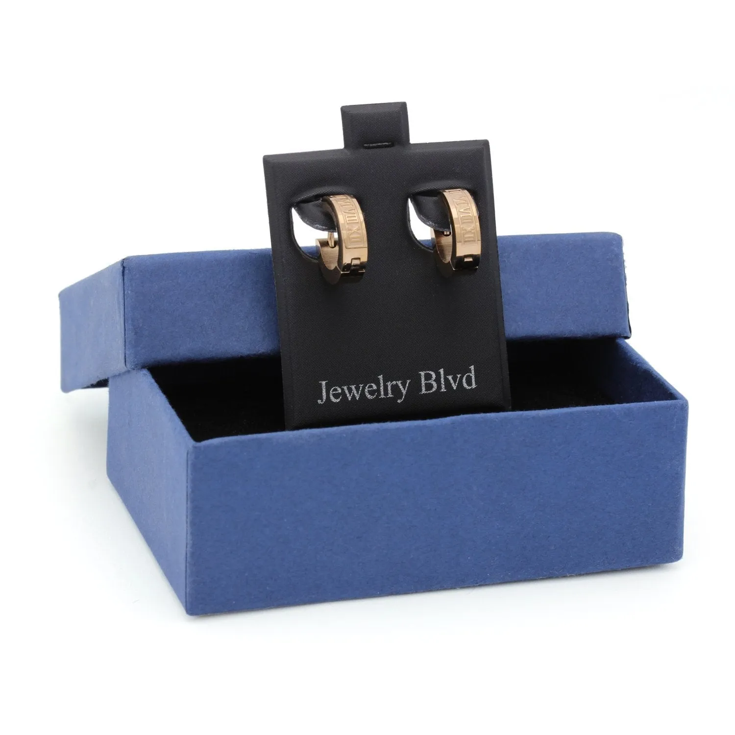 Huggie Hoop Stainless Steel Earrings with Roman Numeral Design