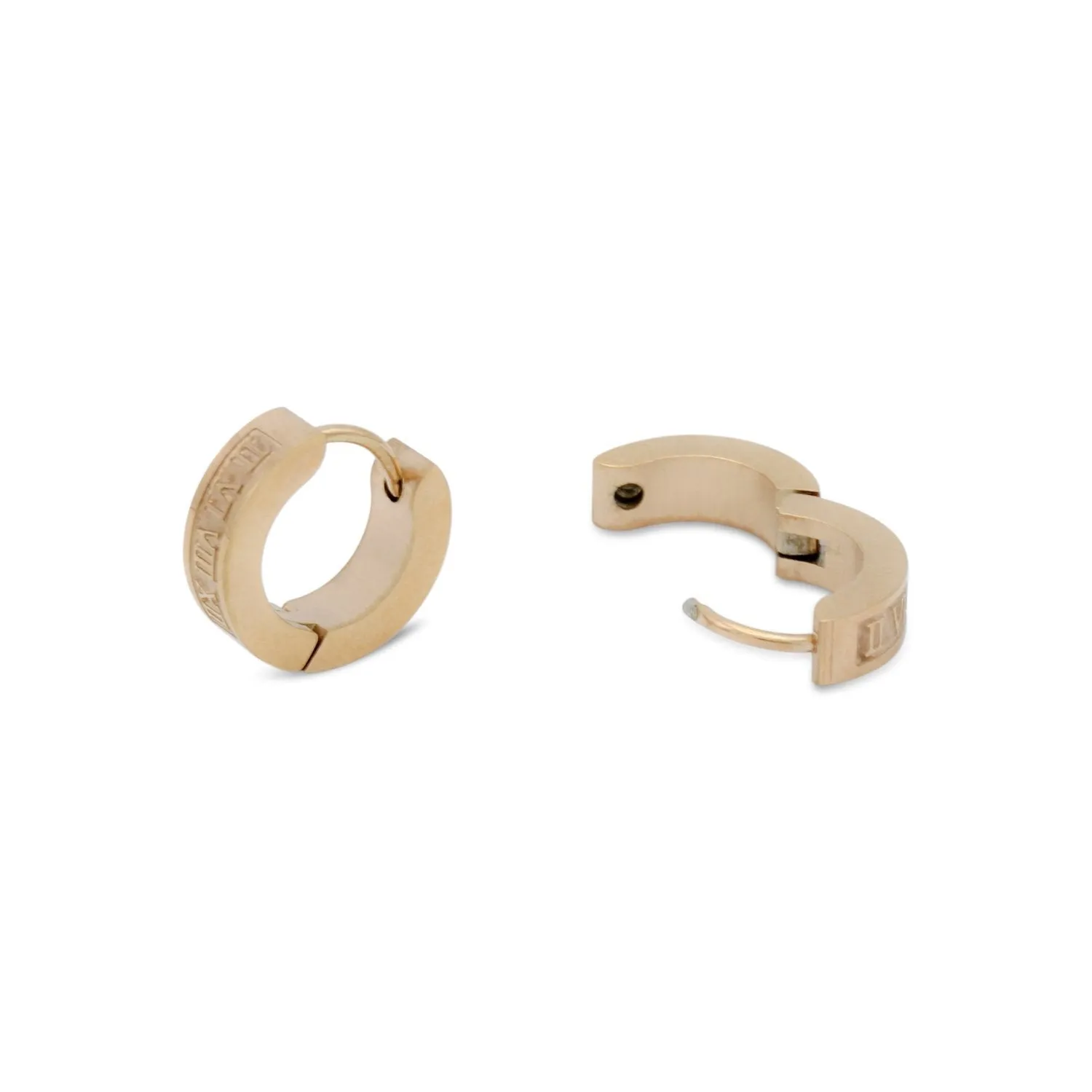 Huggie Hoop Stainless Steel Earrings with Roman Numeral Design