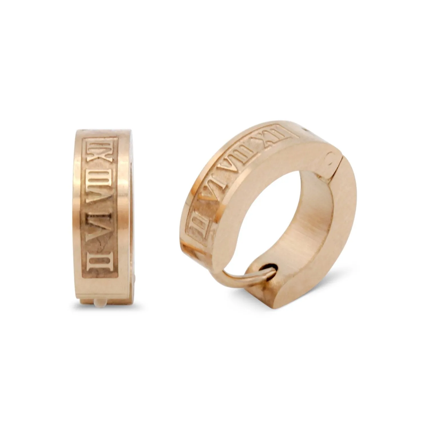 Huggie Hoop Stainless Steel Earrings with Roman Numeral Design