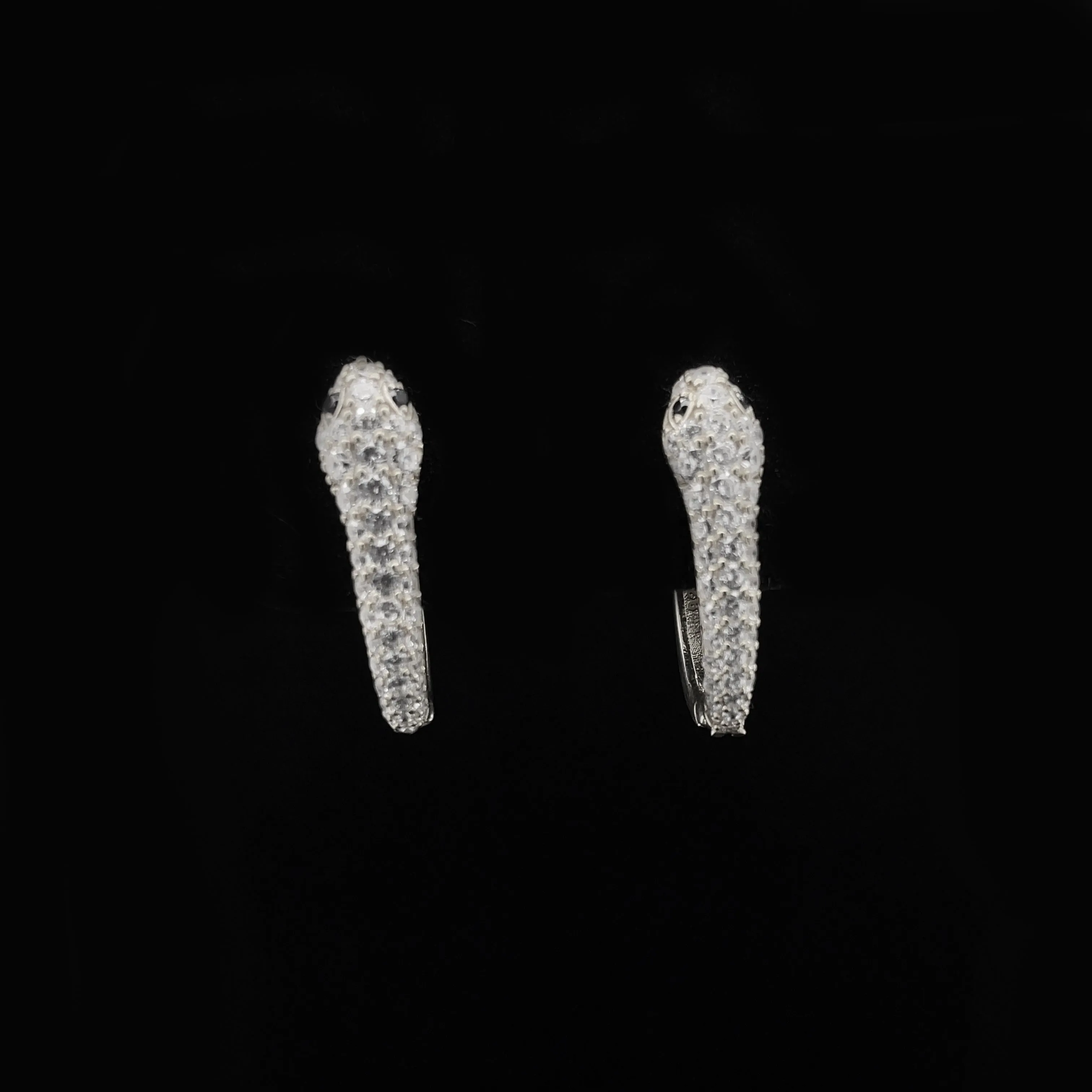 Iced Out Snake Hoop Earrings in Sterling Silver