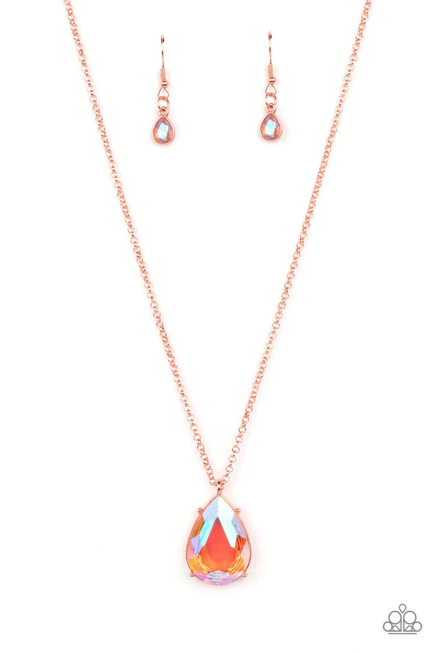 Illustrious Icon - Copper - Iridescent Teardrop Paparazzi Short Necklace