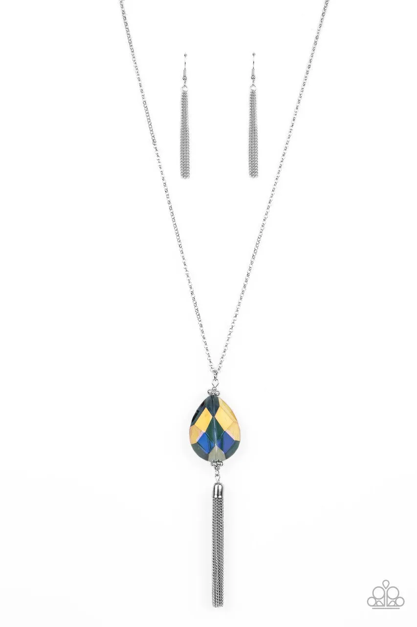Interstellar Solstice - Purple - UV Teardrop Iridescent Gem Tassel Paparazzi Long Necklace