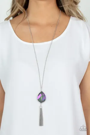 Interstellar Solstice - Purple - UV Teardrop Iridescent Gem Tassel Paparazzi Long Necklace