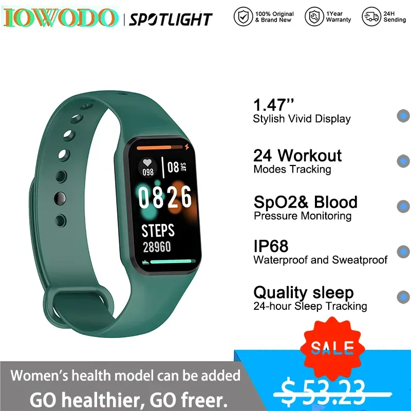 IOWODO 1.47" HD Smart Watch for Men Women Calorie Counting Sleep Monitor Smartwatch Pedometer Fitness Watch with Heart Rate SpO2