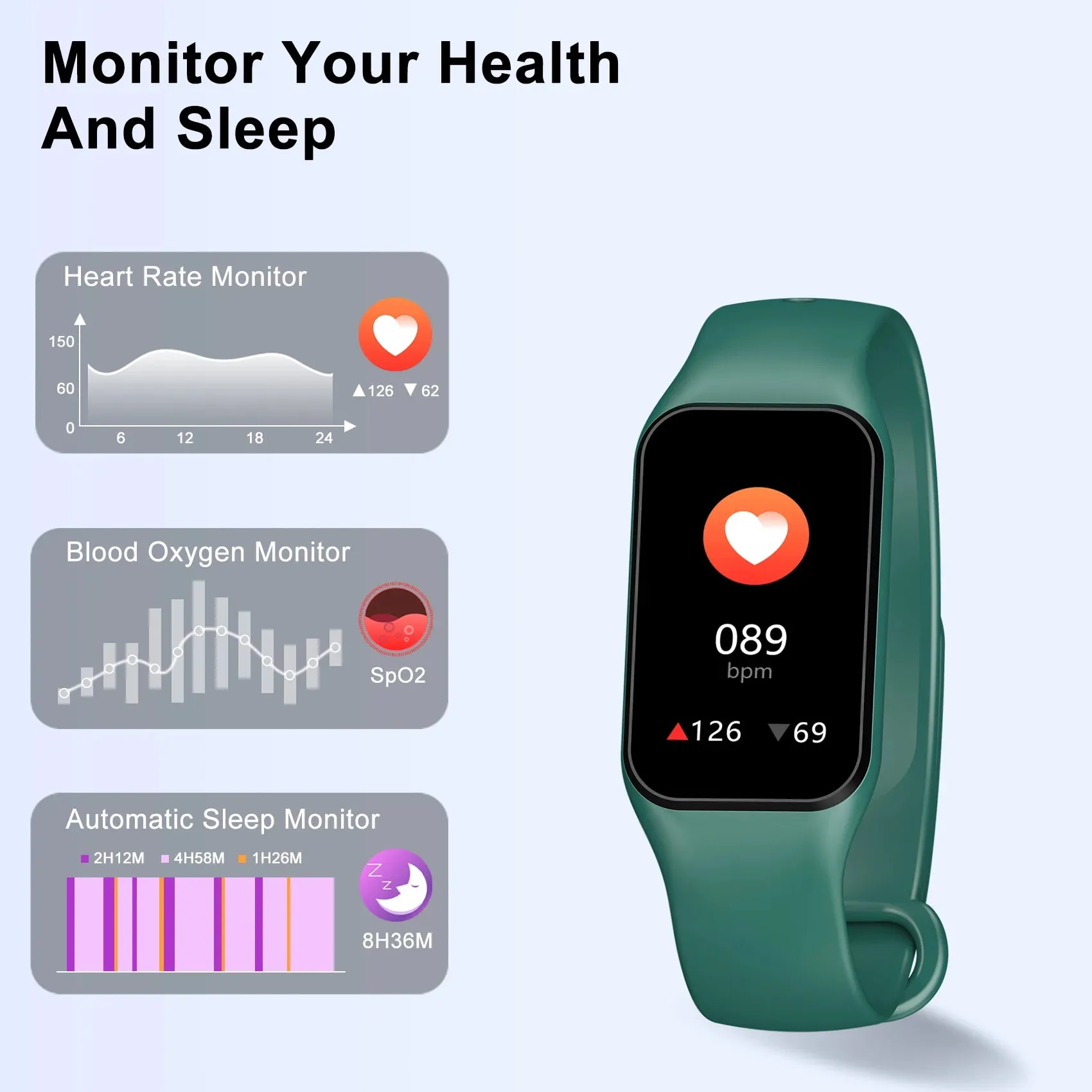 IOWODO 1.47" HD Smart Watch for Men Women Calorie Counting Sleep Monitor Smartwatch Pedometer Fitness Watch with Heart Rate SpO2