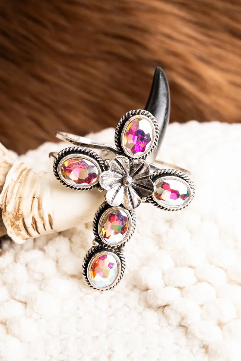 Iridescent Crystal Cross Hinge Bracelet