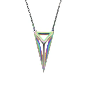 Iridescent Sterling Silver Oversized Cut Away Pyramid Necklace