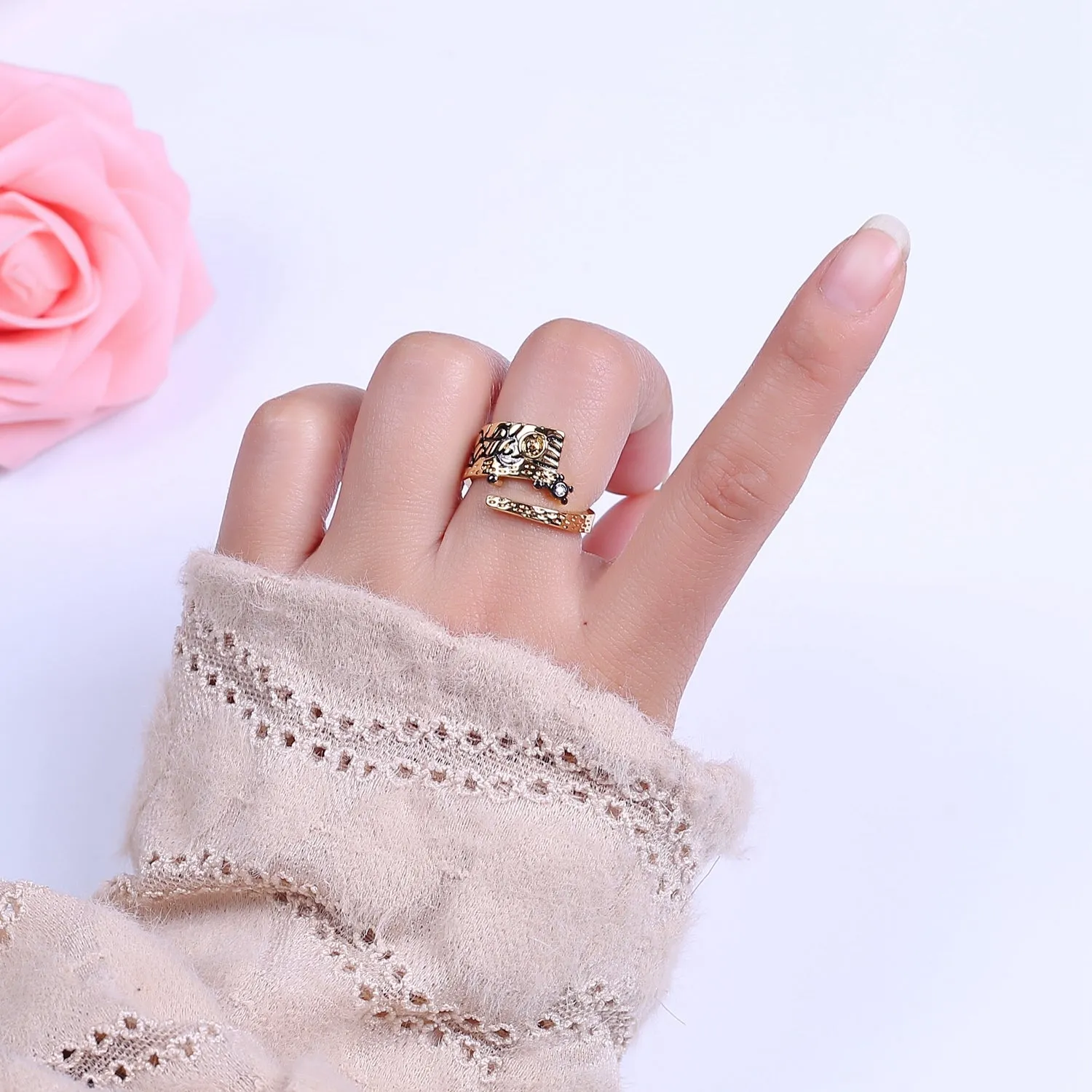 Irregular Gold Ring, Thick Band Gold Ring, Abstract Ring, Unique Design Ring Black Streetwear Cool Fashion Ring S-466