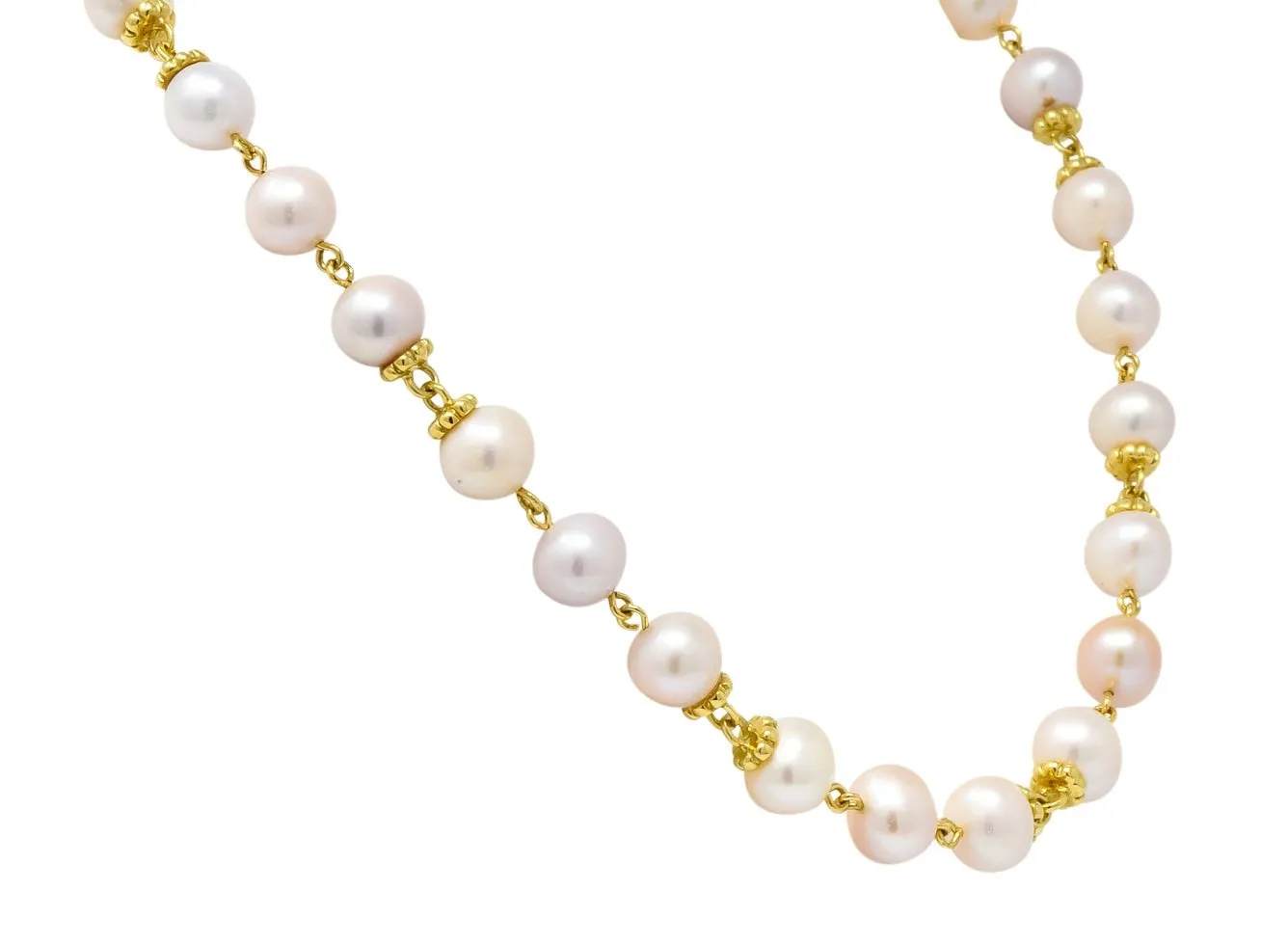 Italian Cultured Pearl 18 Karat Yellow Gold Station Necklace
