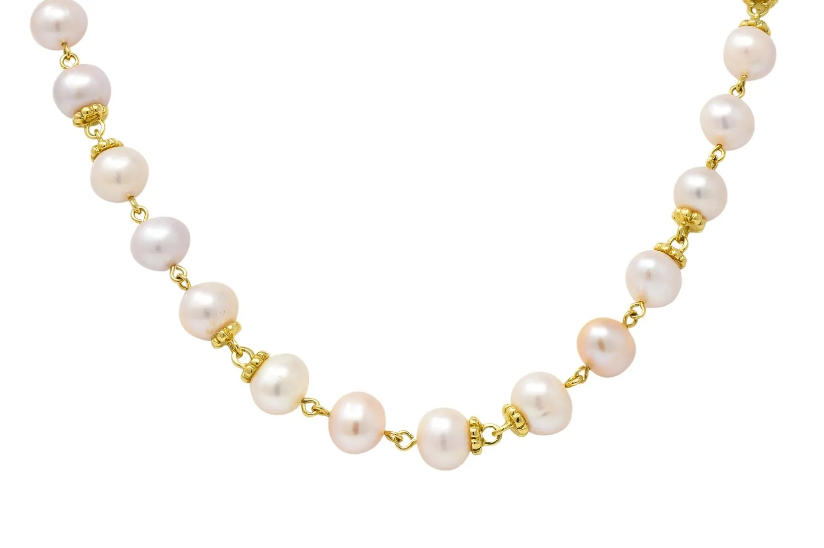 Italian Cultured Pearl 18 Karat Yellow Gold Station Necklace