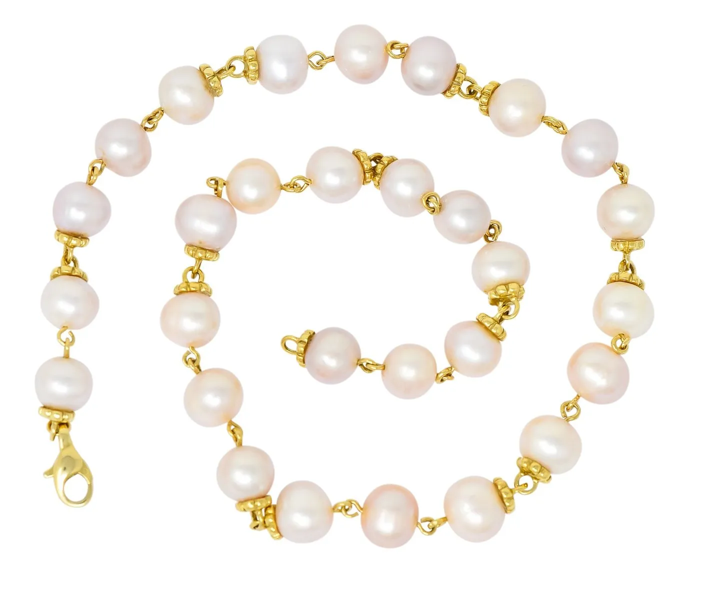 Italian Cultured Pearl 18 Karat Yellow Gold Station Necklace