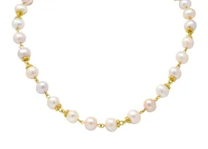 Italian Cultured Pearl 18 Karat Yellow Gold Station Necklace