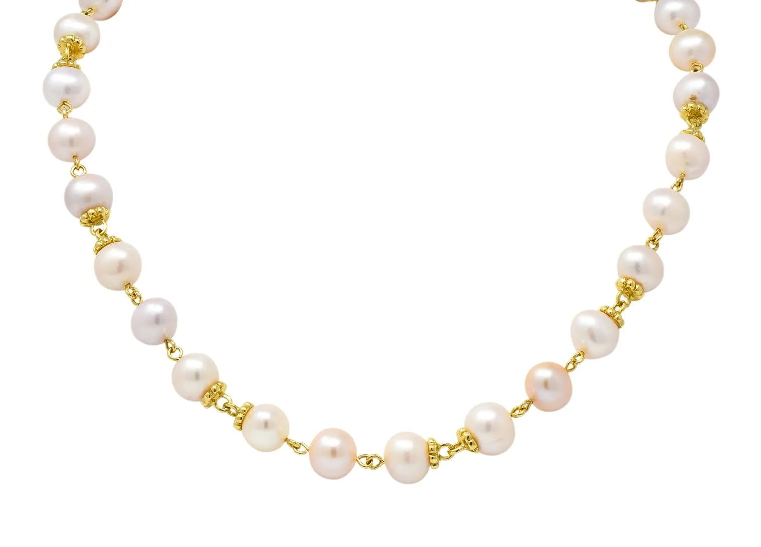 Italian Cultured Pearl 18 Karat Yellow Gold Station Necklace
