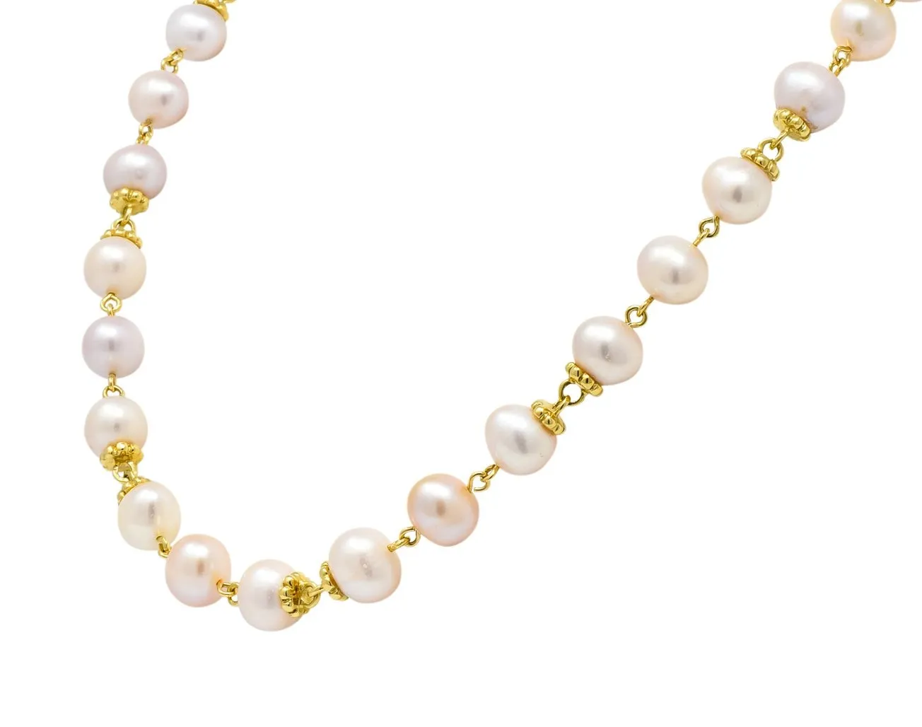 Italian Cultured Pearl 18 Karat Yellow Gold Station Necklace