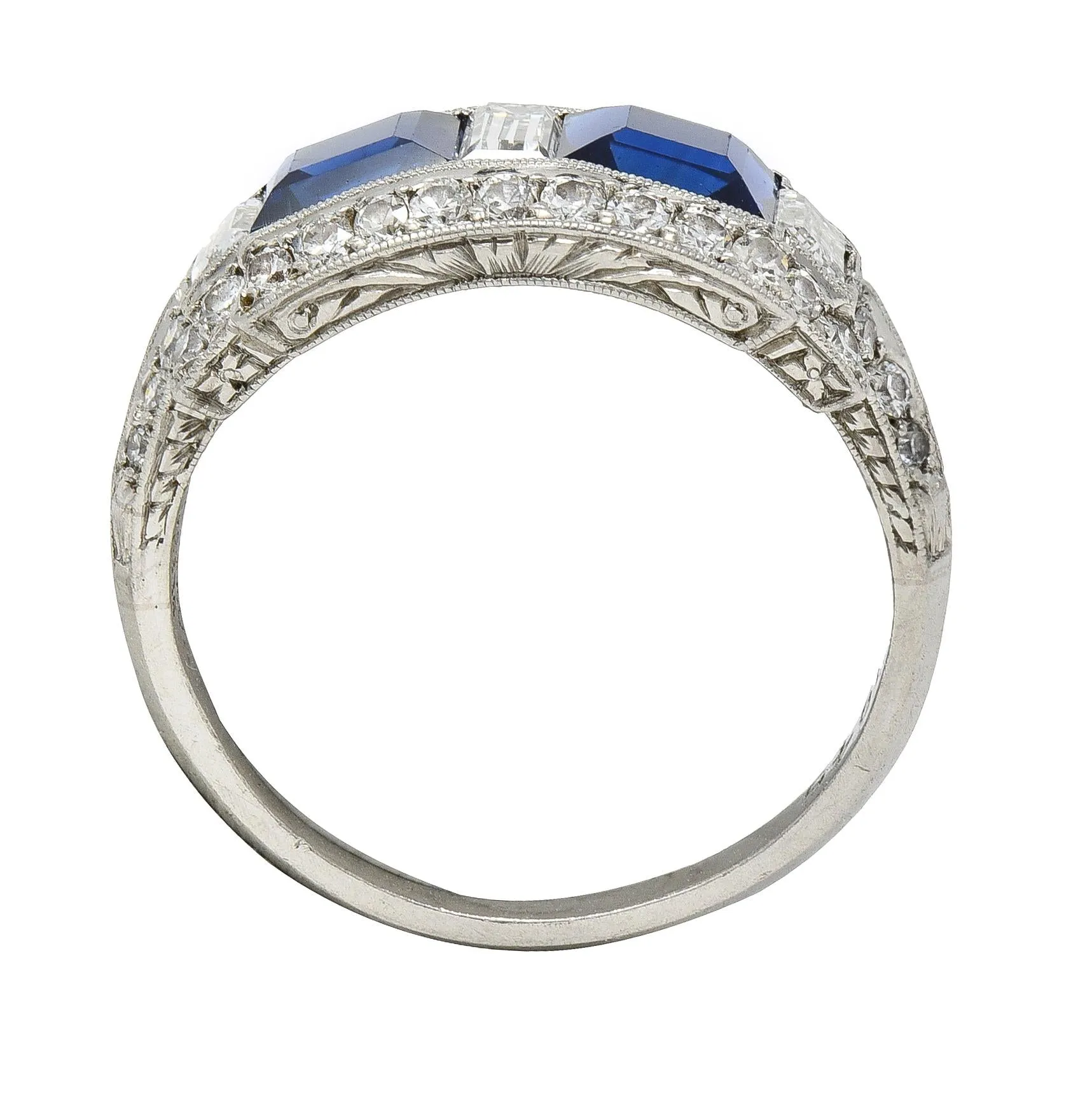 J.E. Caldwell & Co. 1949 2.76 CTW No Heat Sapphire Diamond Platinum Vintage Band Ring GIA