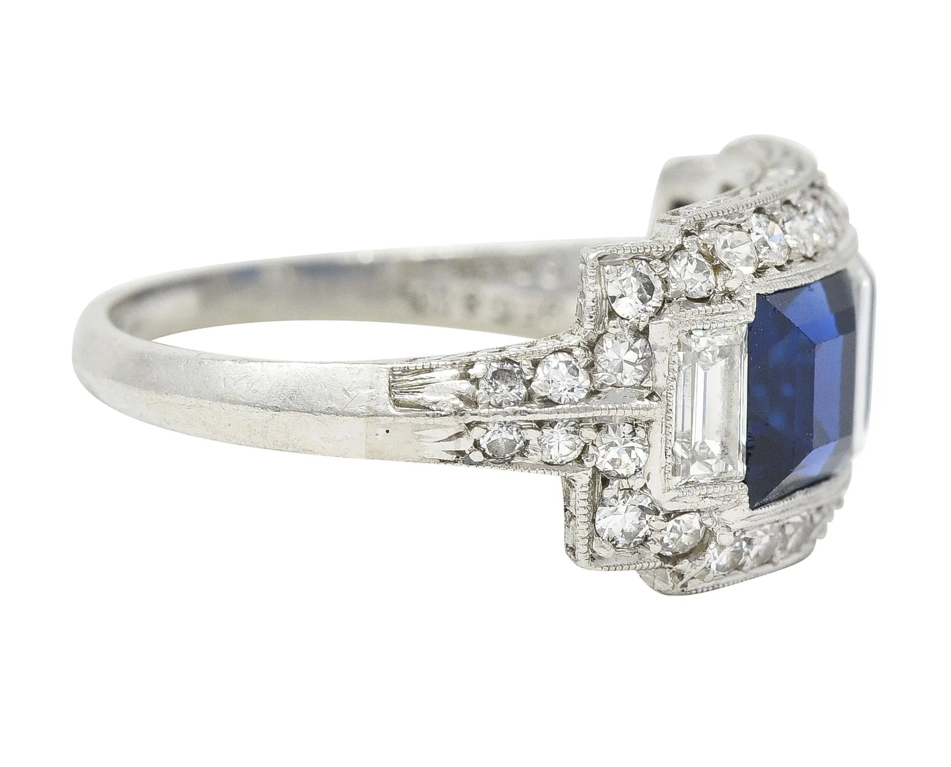 J.E. Caldwell & Co. 1949 2.76 CTW No Heat Sapphire Diamond Platinum Vintage Band Ring GIA