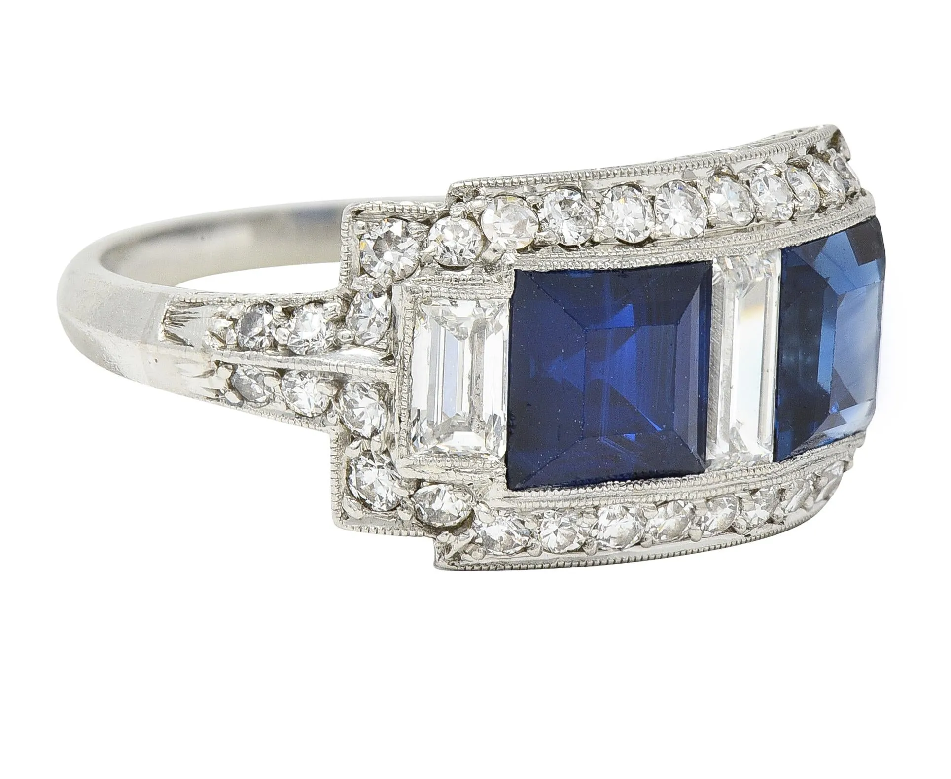 J.E. Caldwell & Co. 1949 2.76 CTW No Heat Sapphire Diamond Platinum Vintage Band Ring GIA