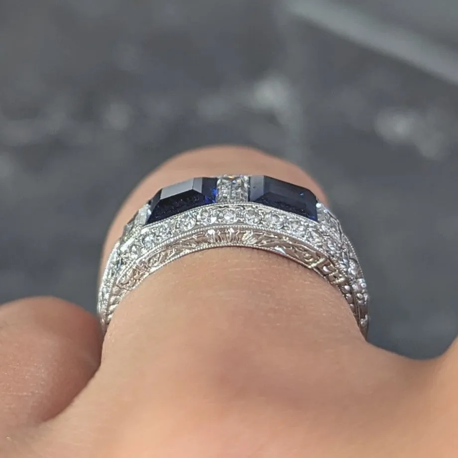 J.E. Caldwell & Co. 1949 2.76 CTW No Heat Sapphire Diamond Platinum Vintage Band Ring GIA