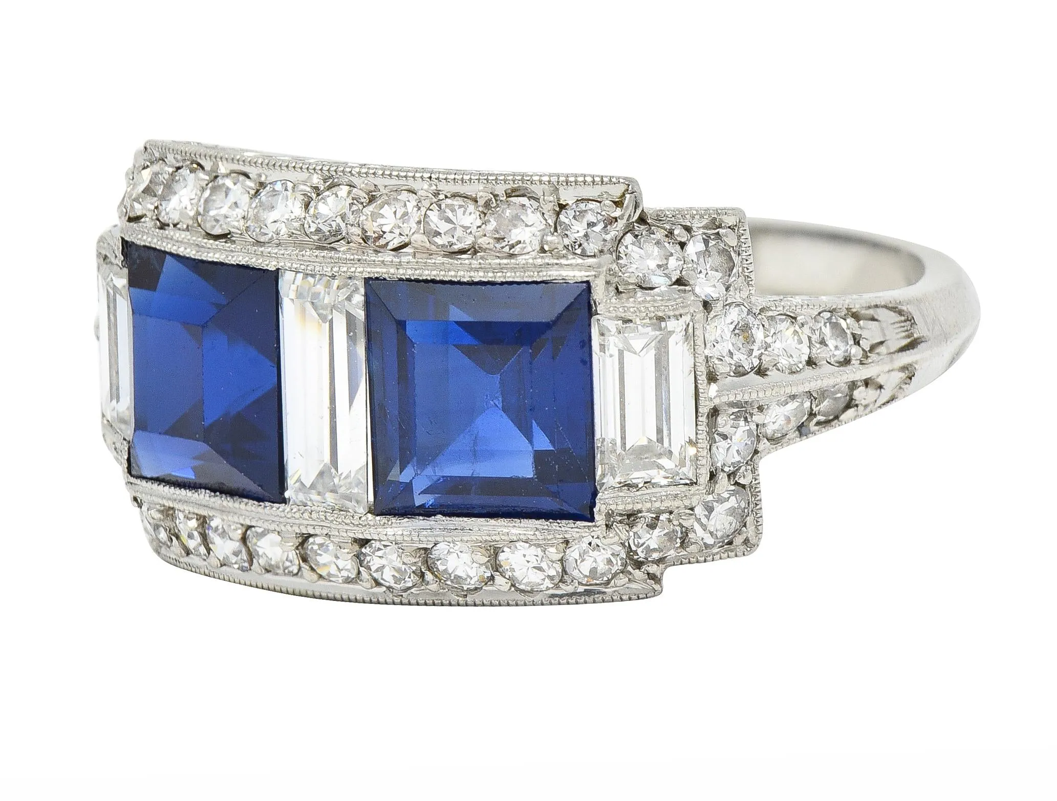 J.E. Caldwell & Co. 1949 2.76 CTW No Heat Sapphire Diamond Platinum Vintage Band Ring GIA