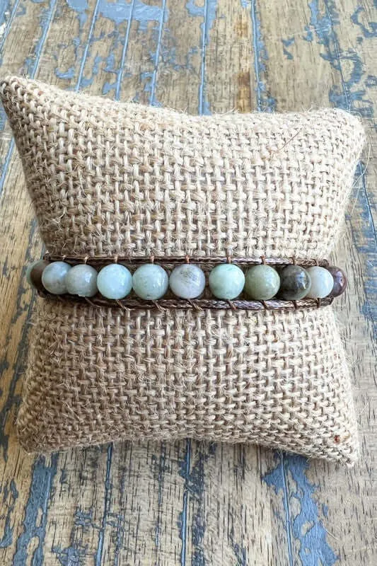 Jenna Vegan Leather and Natural Amazonite Stone Bracelet