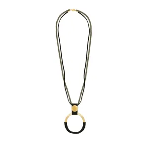Jennifer - Leather wrapped 24K gold pendant necklace