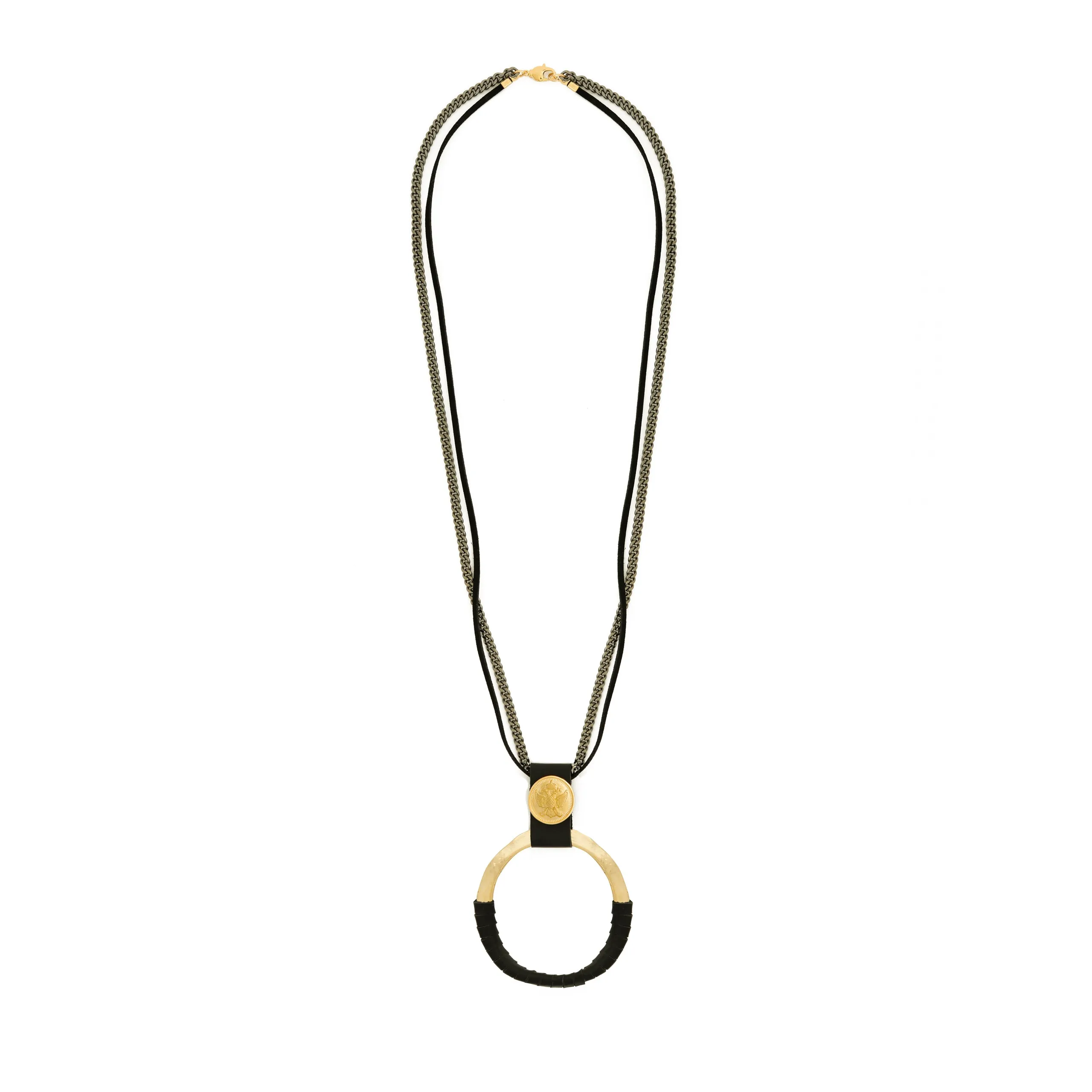Jennifer - Leather wrapped 24K gold pendant necklace