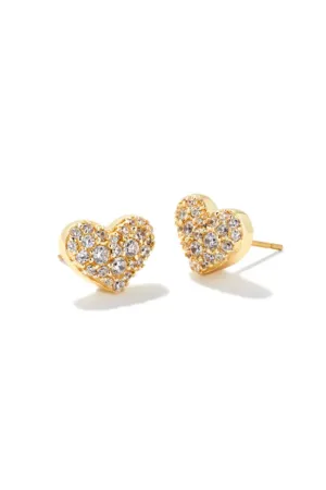 Kendra Scott Ari Gold Pavé Crystal Heart Earrings in White Crystal | 9608802992