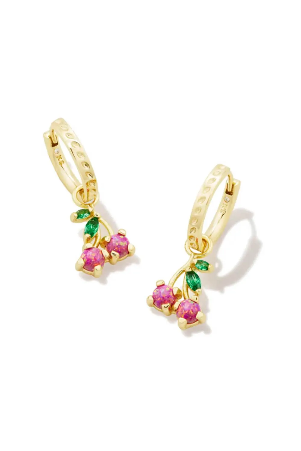 Kendra Scott Cherry Gold Huggie Hoop Earrings in Berry Kyocera Opal | 9608866471
