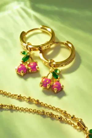 Kendra Scott Cherry Gold Huggie Hoop Earrings in Berry Kyocera Opal | 9608866471