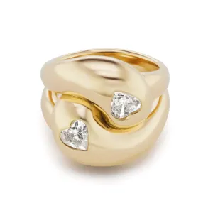 Knot Ring with 2 Diamond Hearts