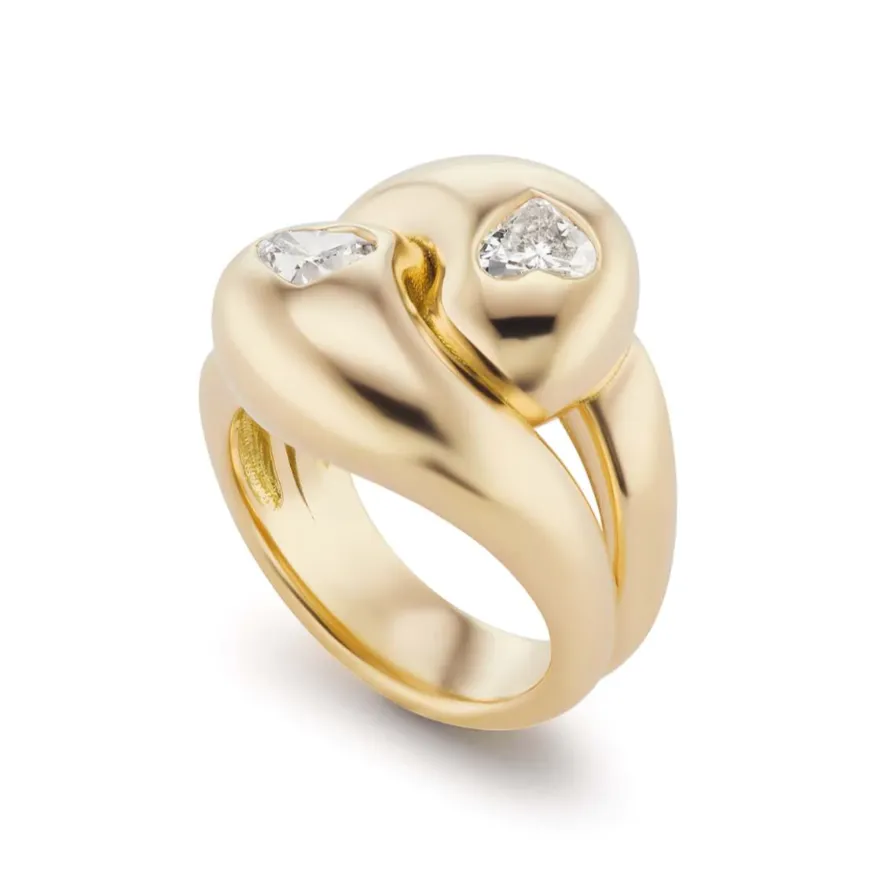 Knot Ring with 2 Diamond Hearts