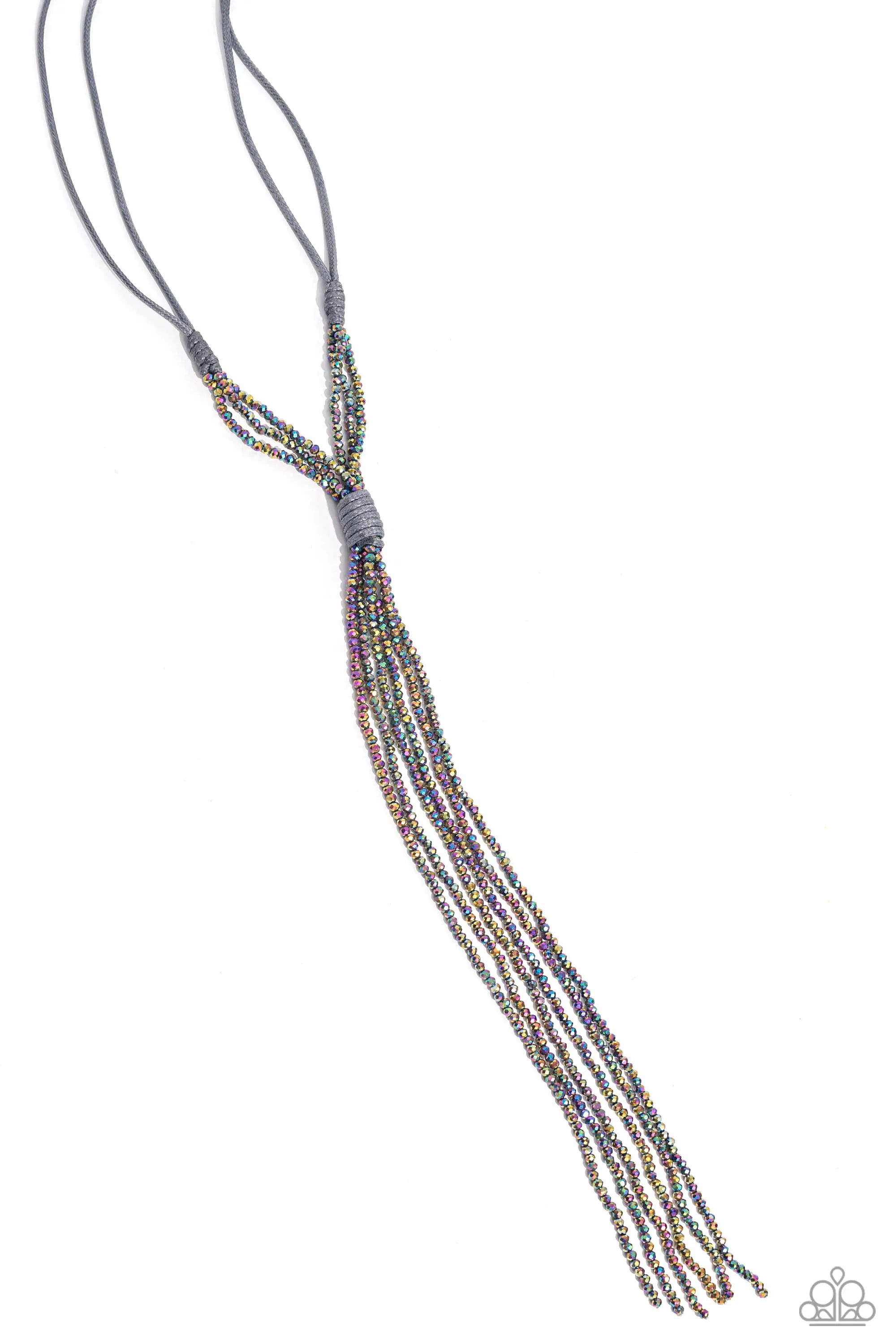 Knotted Karma - Silver - Knotted Cord Oil Spill Beads Paparazzi Long Necklace - December 2023 Life of the Party Exclusive