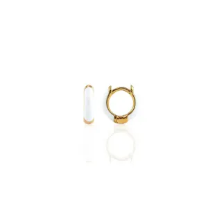 Kris Nations - Earrings - Enamel Huggie Hoop (White, Gold) #E796-G-WHT