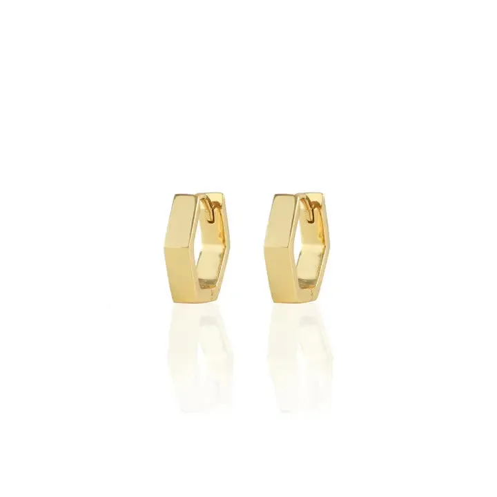 Kris Nations - Earrings - Hinged Hexagon Huggie Hoop (Gold Vermeil) #E724-G