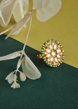 Kundan Crystal Pearl Finger Ring