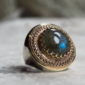 Labradorite Silver Gold Ring - The King Ring.
