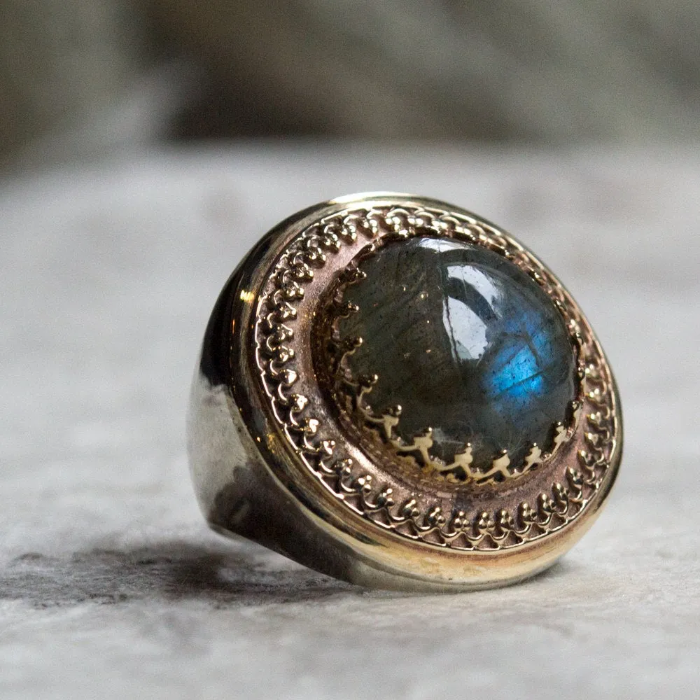 Labradorite Silver Gold Ring - The King Ring.
