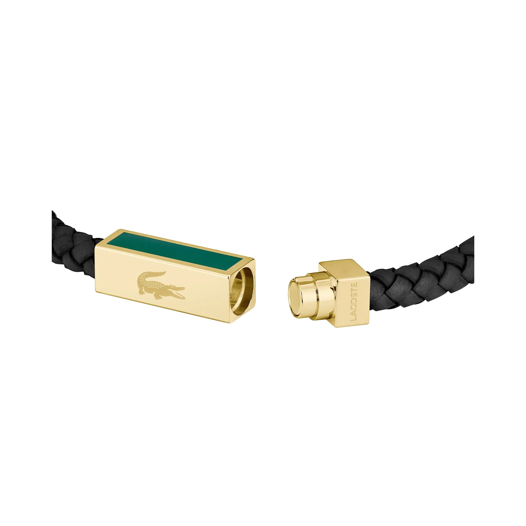 Lacoste Jewellery Gold Steel & Black Leather Men's Bracelet - 2040451