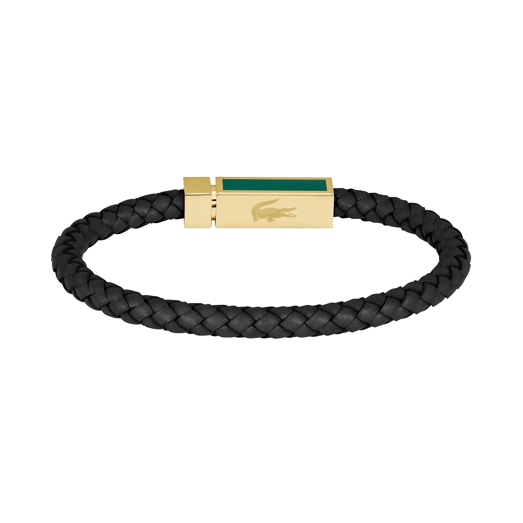 Lacoste Jewellery Gold Steel & Black Leather Men's Bracelet - 2040451