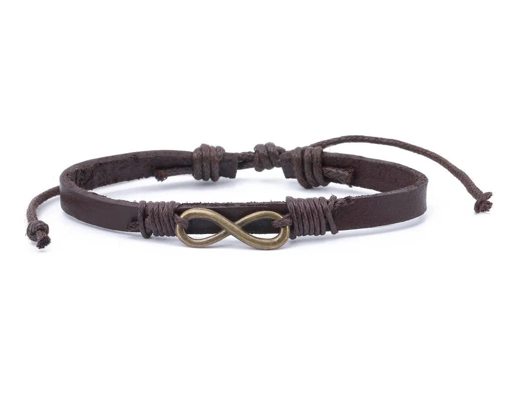 Leather Bracelet Brass infinity brown
